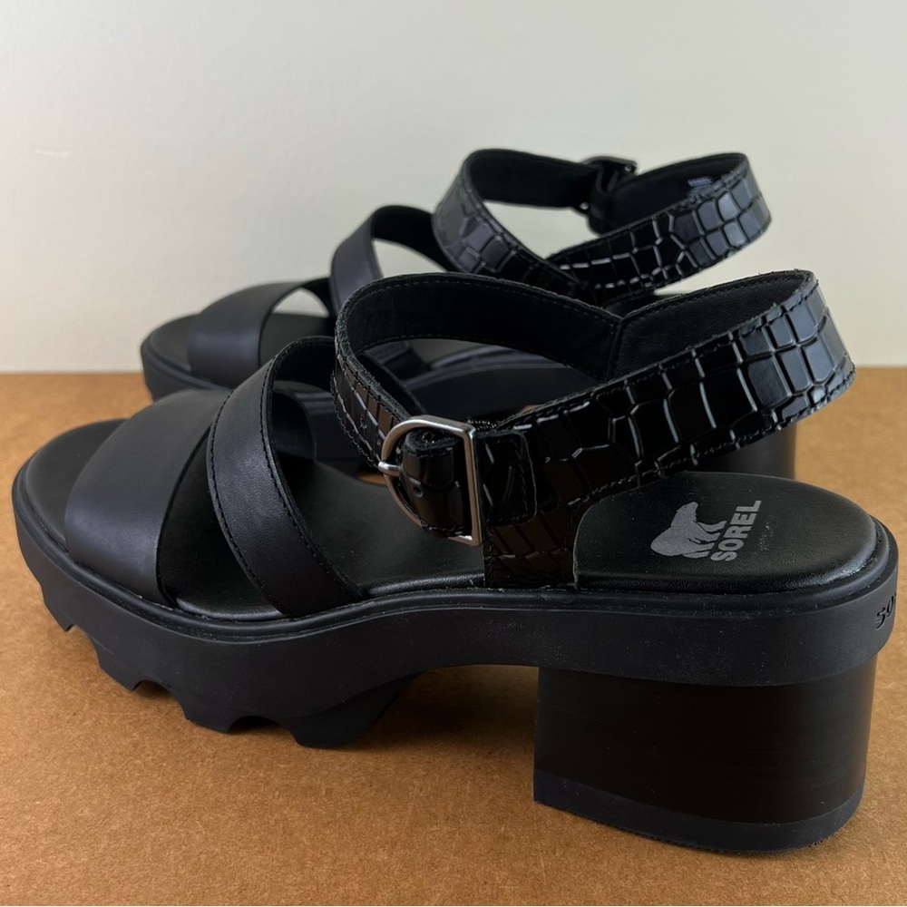 NEW SOREL BLACK LEATHER SANDALS - Picture 6 of 12